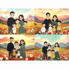 5D钻石画满钻幸福美满卡通全家福DIY手工钻石贴画带框房间装饰