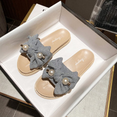 網紅拖鞋女外穿夏2023商場新款甜美蝴蝶結厚底涼鞋大碼女鞋41-43