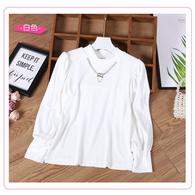 Camiseta de punto para niños, primavera y otoño, nueva, para niños medianos y grandes, de terciopelo fino, con mangas abullonadas, elegante, de manga larga, ropa para niñas transfronteriza 9