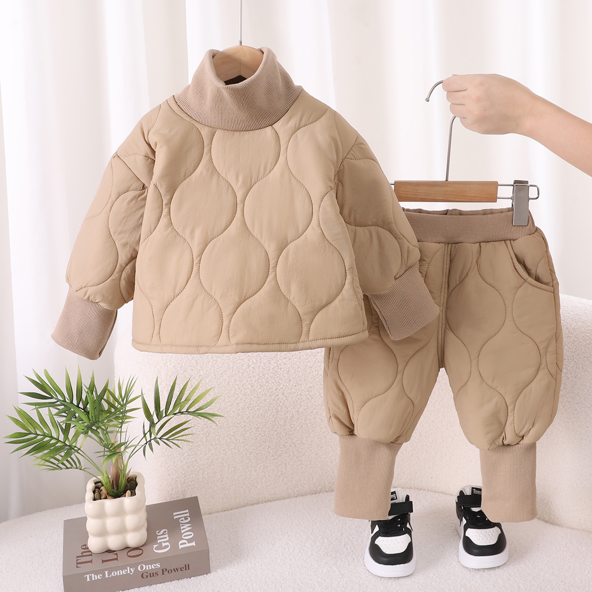 Chaqueta de algodón de dos piezas con cuello alto para bebé, color liso, para niño, cálida, otoño e invierno, estilo 2025_voghion.com