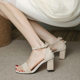 Explosions Pearl Bow High Thick Heel Sandals Women's 2024 Summer One Word with Round Toe Open Toe Women's Shoes in stock Wholesale