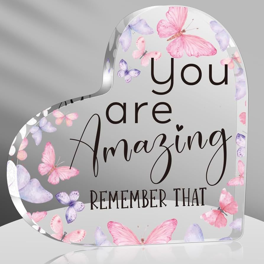 亚克力爱心粉色蝴蝶装饰送同事朋友礼物生日亚克力心形纪念品礼品