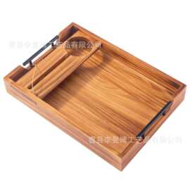 跨境木质牛排板带提手餐盘下午茶点心松木餐盘带红酒架杯垫托盘