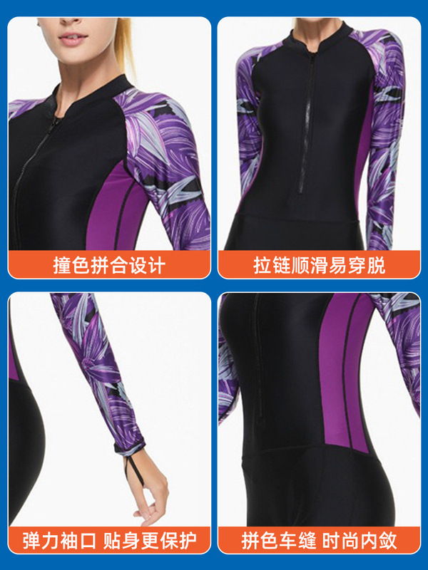 保温性のある新型ワンピース水着、女性用サーフィンウェア、ウェットスーツ、長袖水着、女性用日焼け止めクラゲスーツ、着痩せダイビングスーツ|undefined