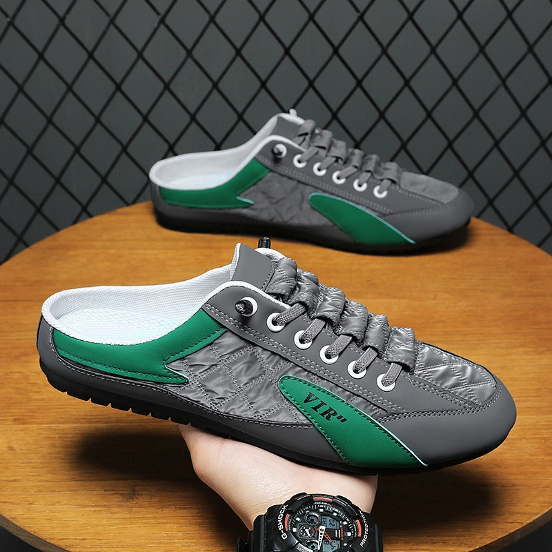 Temu Весенние новые тапки Баотоу Тенденции Повседневная мужская обувь ленивый один педаль шлепанцы полразмера через границу