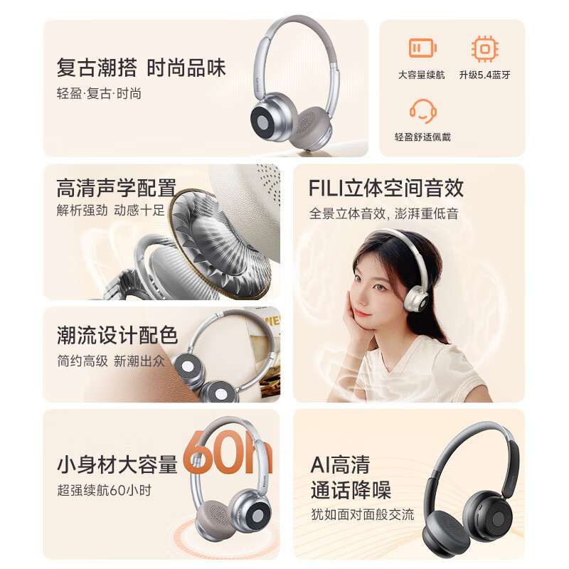 フィリップス レトロ ヘッドマウント ワイヤレス Bluetooth ヘッドセット HiFi ステレオ サウンド TAH1129 ヘッドセット|undefined
