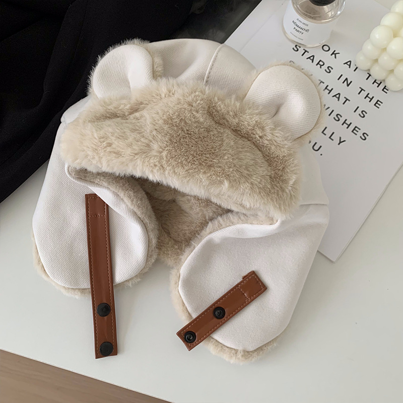 Japón lindos osos gorro de orejas gorro de invierno mujer calentamiento grueso gorro de rayo de vello para montar gorra de algodón de esquí a prueba de viento