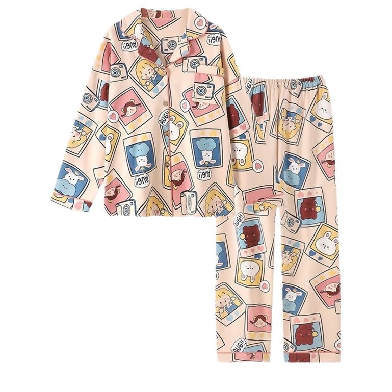 (2개) 여성용 잠옷 봄, 가을 긴팔 2025 신입생 옷깃 가디건 한국 스타일 귀여운 캐주얼 홈웨어 세트