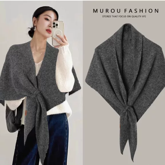Lazy out of the street with wool triangle scarf women's autumn and winter neck protection warm scarf solid color large shawl air-conditioned room outside