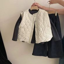 女童秋冬套裝2025新款韓版女孩波點夾棉馬甲格子加厚直筒褲兒童潮