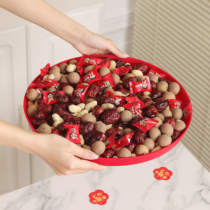 Wedding Fruit Basket Household Dry Fruit Plate Marriage Red Plastic Candy Melon Walnuts Chinese Wedding Supplies Happy Event Tea Plate