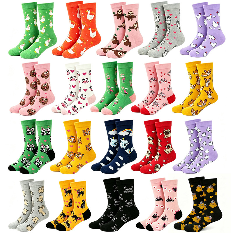 New cross-border autumn and winter Amazon trendy socks with various patterns such as animals, sloths, big white geese, and dog teeth, suitable for both men and women New cross-border autumn and winter Amazon trendy socks with various patterns such as animals, sloths, big white geese, and dog teeth, suitable for both men and women