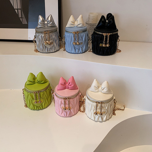 New girl bag fashion children crossbody bag with bow girl water bucket single shoulder bag baby coin purse batch