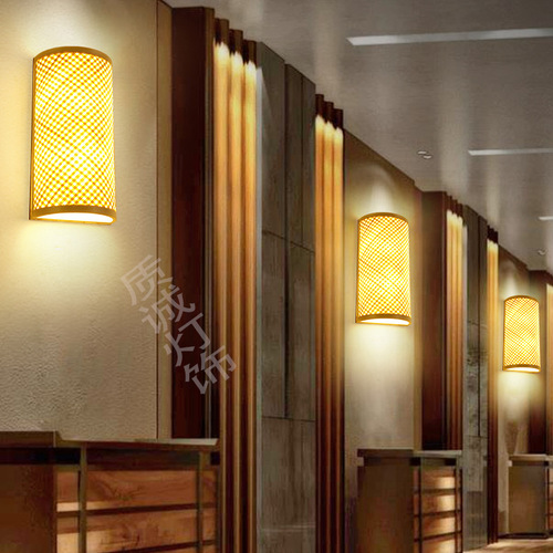 新中式壁灯日式卧室床头灯禅意走廊茶室过道灯仿古竹编创意壁挂灯