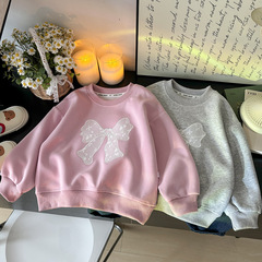 Spring and Autumn Girls' Sweatshirt with Bow Neck Loose and Comfortable New Children's Base Layer Top Children's Clothing Wholesale
