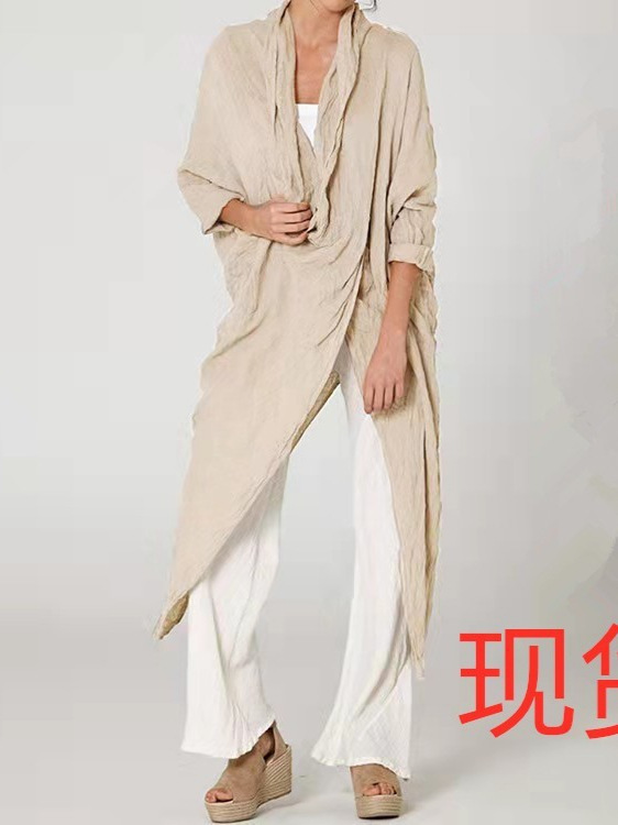 Cross-Border European and American Women's Clothing 2025 New 100% Cotton Wrinkled Shirt Factory Direct Sale Fashion Elegant Loose Fit