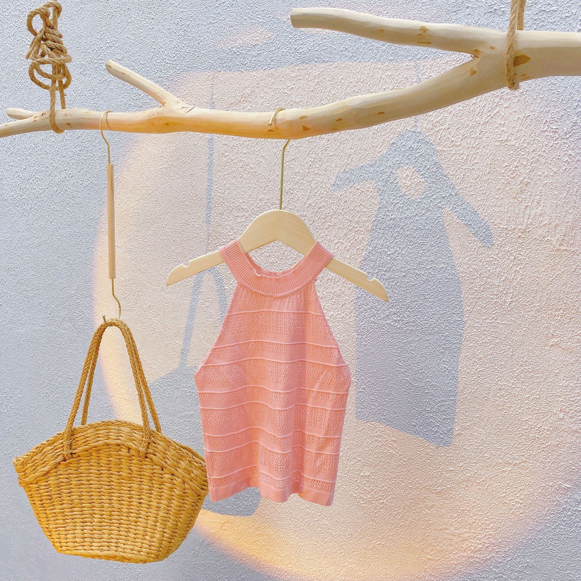 Ropa para niños 2023 nueva primavera y verano camisola para niñas de verano color sólido cuello redondo chaleco delgado ropa exterior moda