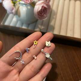 童趣可爱耳钉甜美套装西高地小狗狗少女小众卡通新款耳环耳饰