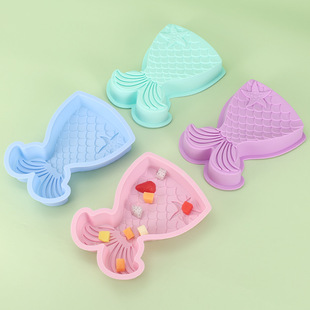 Fishtail Food Grade Silicone Baking Tray Mermaid Single Hole Cake Mold Easy Demoulding High Temperature Resistance Baking Cake Mold