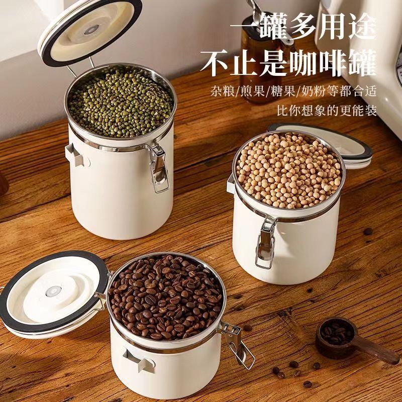 304 Stainless Steel Sealed Jar Coffee Bean Sealed Jar with Date Exhaust Valve Storage Jar Storage Jar with Spoon