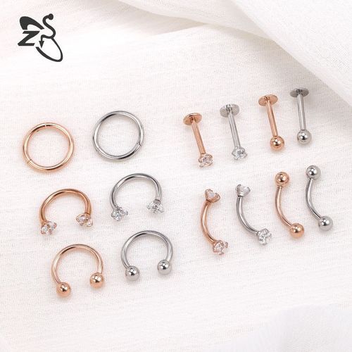 Amazon's new combination of stainless steel fake nose ring and nose nail, personalized inner tooth lip nail, invisible eyebrow nail piercing jewelry