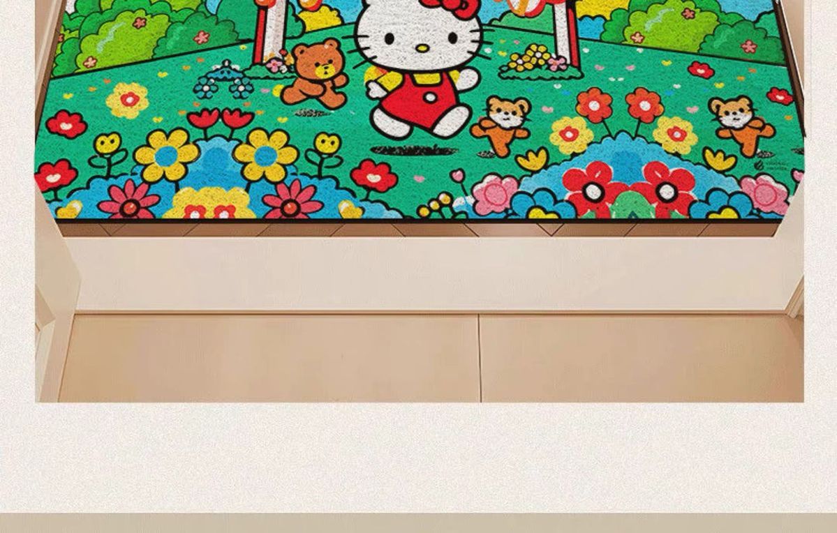 Cartoon Hello Kitty Floor Mat, Entrance Door Mat, Wear-Resistant, Dust-Removing, Non-Slip Foot Mat, Household Cuttable Wire Loop Floor Mat