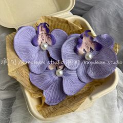 超仙絹布胡蝶蘭花ヘアクリップ合集雰囲気感写真撮影前髪クリップ海辺休暇頭飾り女