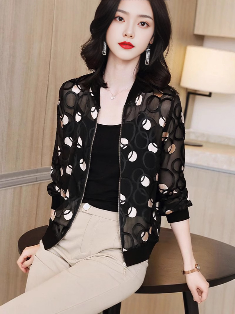 夏水玉野球大きいサイズ薄手日焼け止め服レディースアウターカーディガンショートコートゆったりシフォン空調シャツトップ