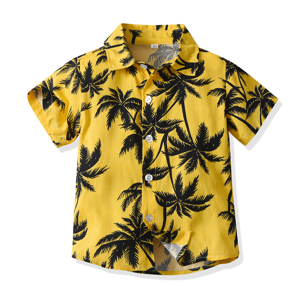 Camisa hawaiana multicolor para niños con cuello girado cárdigan de estilo de moda pelo de playa vacaciones de manga corta chaqueta de flores chaqueta casual