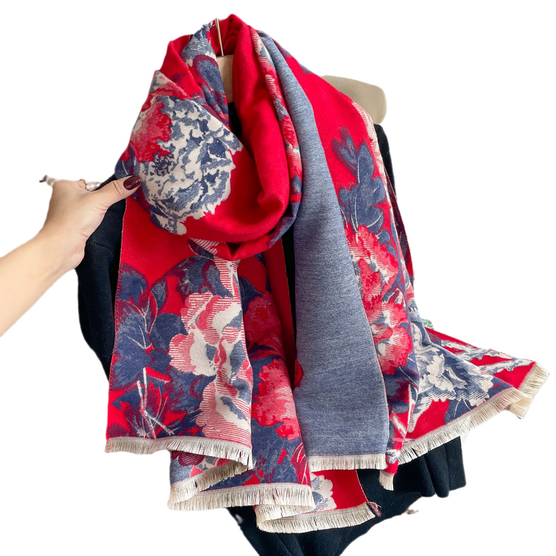 2023 nuevo Otoño e Invierno moda peonía impresa larga Cachemira-como bufanda caliente retro elegante de alto grado chal