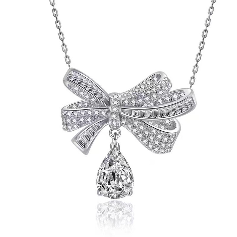Casual Bow Knot Alloy Plating Inlay Rhinestones Women's Pendant Necklace display picture 5