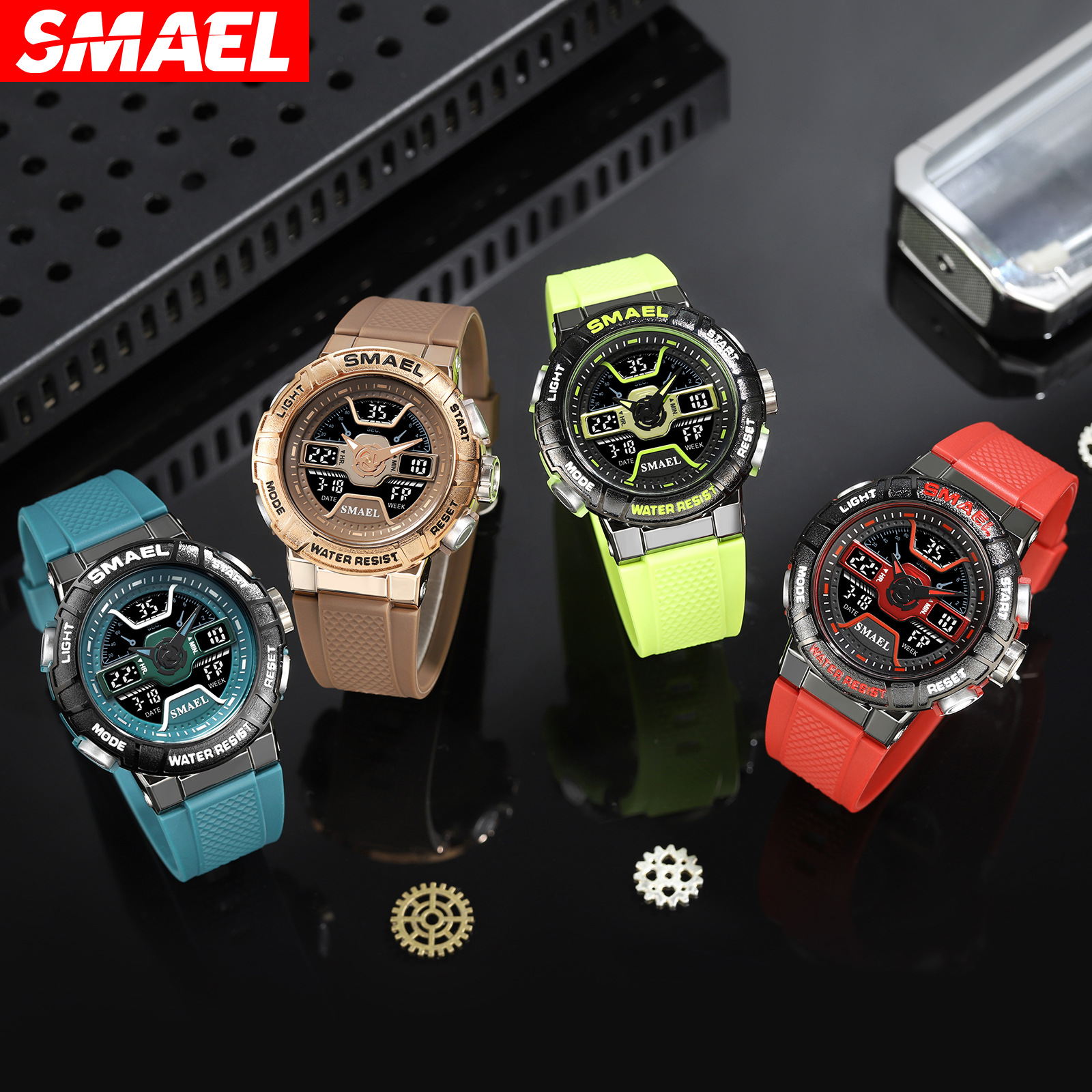 SMAEL Smair 8067 reloj electrónico de los deportes de los hombres redondo reloj de moda luminoso doble multifuncional