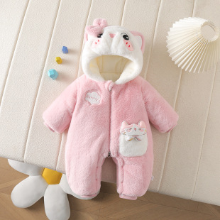 Baby Cotton Hooded Winter Warm conjoined Baby Cute Cartoon Wearing Climbing Wear Butterfly Cat Cotton Hatshirt