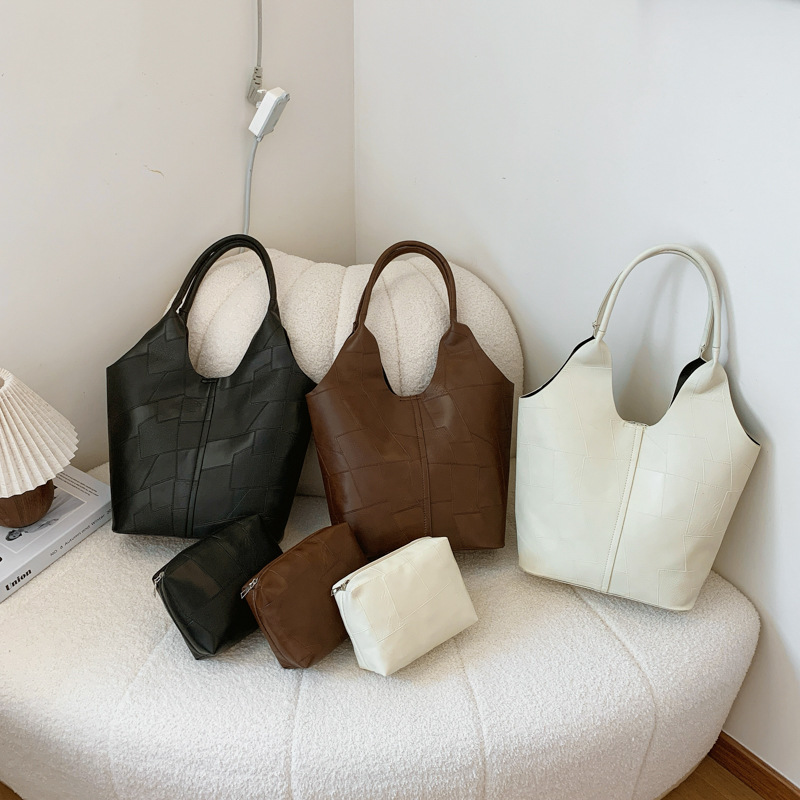 Bolsos para niños de mujer retro personalidad textura bloqueada de gran capacidad bolso de hombro de brazo de mujer nuevo estilo de viaje de hombro