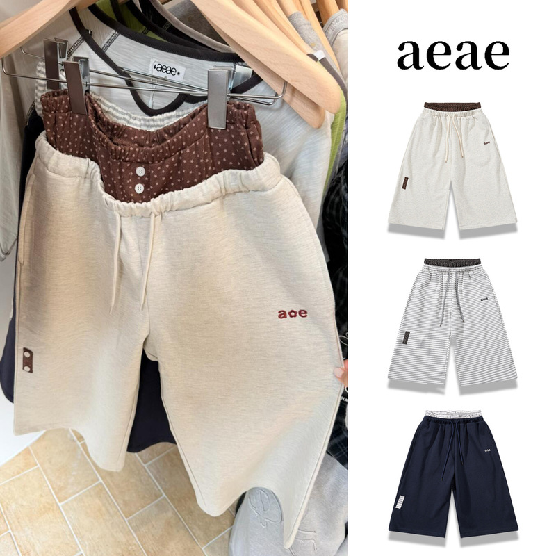 Korean Niche Brand Aeae26 Summer New Product Japanese Style Color-Blocked Striped Elastic Waist Casual Cropped Sweatpants Korean Niche Brand Aeae26 Summer New Product Japanese Style Color-Blocked Striped Elastic Waist Casual Cropped Sweatpants