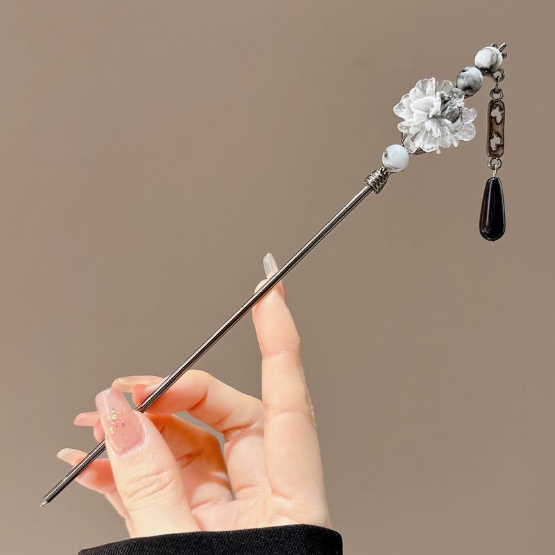 天然黑檀木发簪女清冷感发饰玉兰花步摇簪子古风旗袍头饰日常盘发|undefined