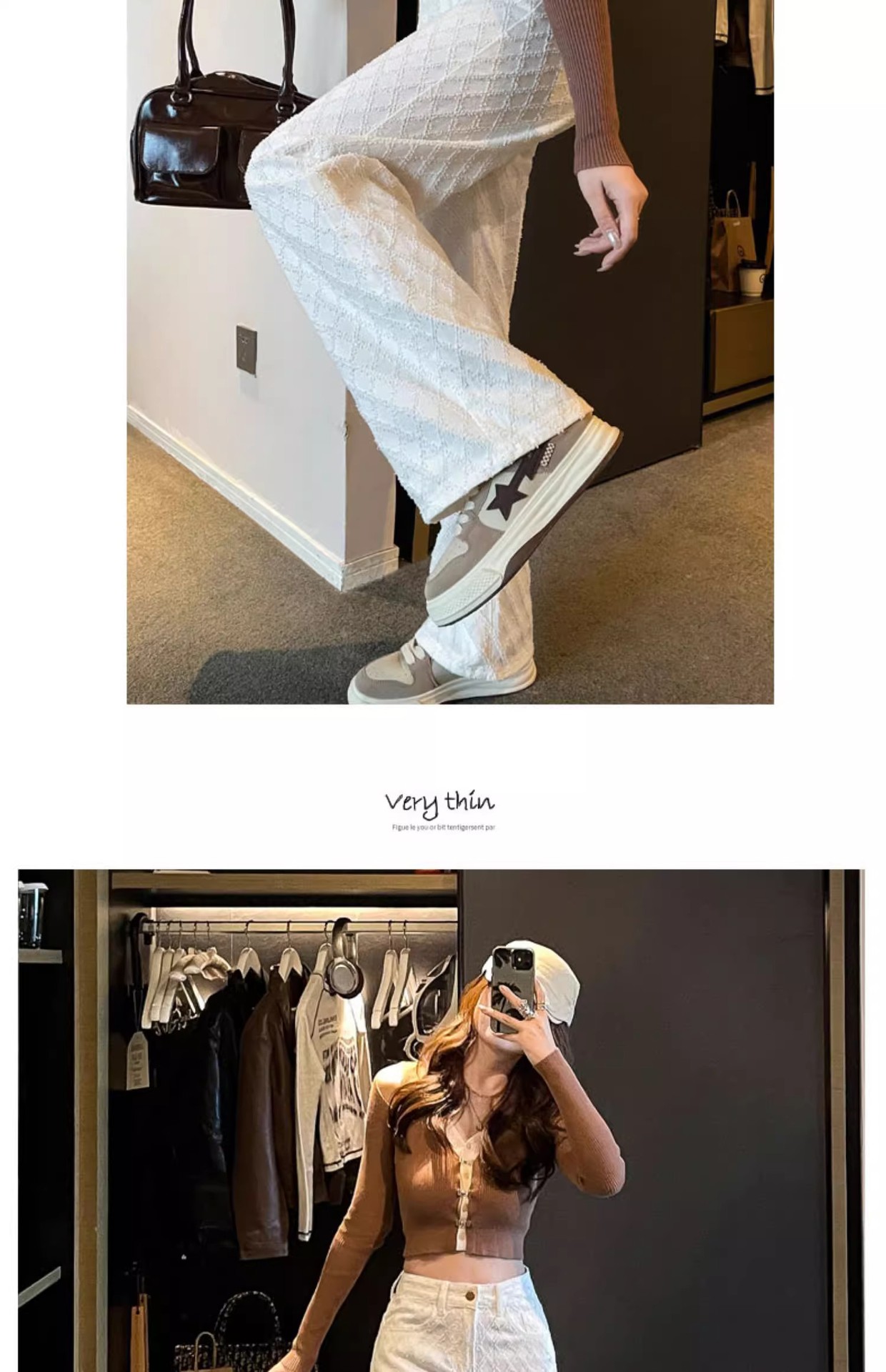 ​Women's White Wide Leg Jeans - High Waisted Stretch Denim Pants With Button & Zipper, Casual Flowy Trousers For Spring​_mkmklike.com