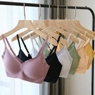 Summer Seamless Sports Camisole Style Intimates Women's Sleep Thin Push-Up No Rims Small Breast Bra Set