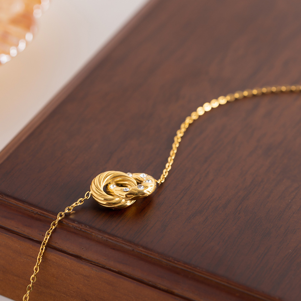 Retro Geometric Stainless Steel Inlay Zircon Bracelets 1 Piece