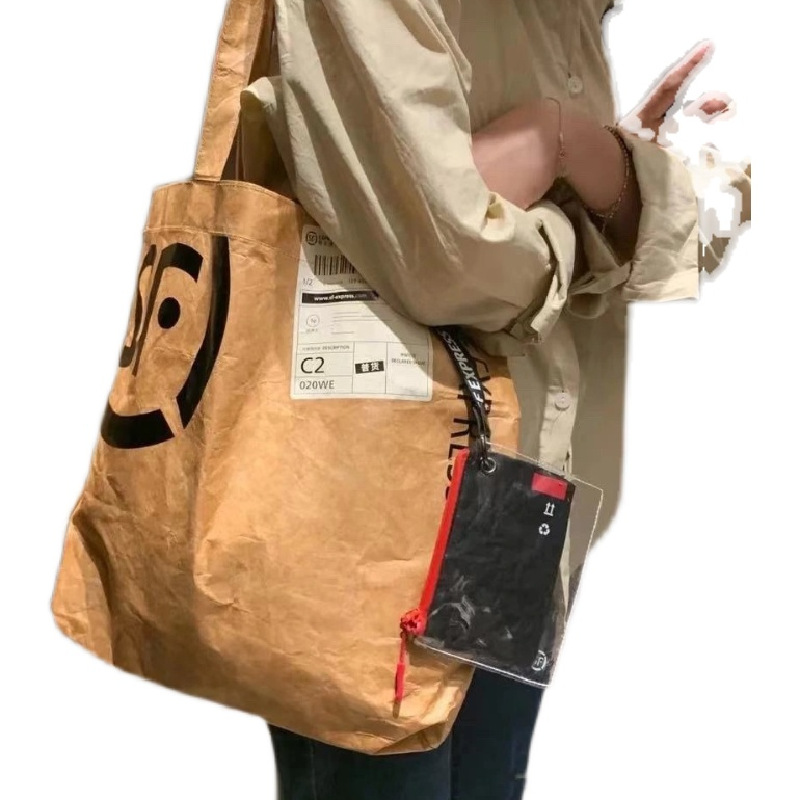 厂家顺丰杜邦纸袋背包 牛皮纸托特包单肩手提包 快递手提袋