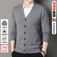 100%羊毛衫男秋冬季保暖长袖开衫恒源祥休闲中年休闲男士毛衣外套