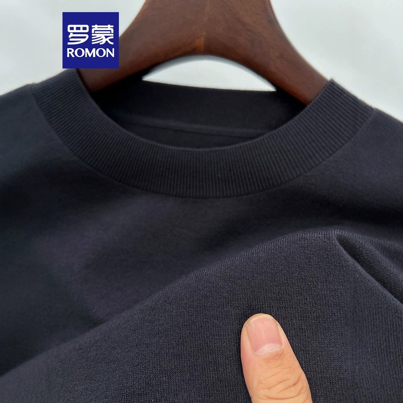 Romon men's round-neck sweater, new spring/autumn casual base layer, solid color, versatile knit top, trendy style for young and middle-aged men
