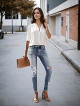 R 92075 Stretch Ripped Jeans Women ��������ţ�п�
