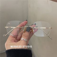 日系禁欲系風のフレームレスメガネ、女性向け、流行、近視用、度付き、ノーメイク美人、ブルーライトカット