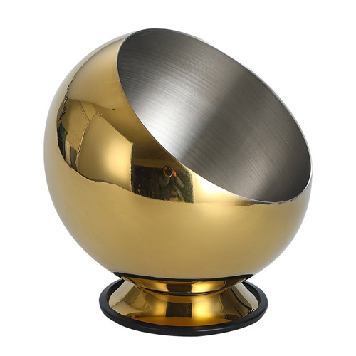 Korean stainless steel cooking basin creative slant bowl seasoning jar restaurant buffet sauce bowl with lid spherical small food cup