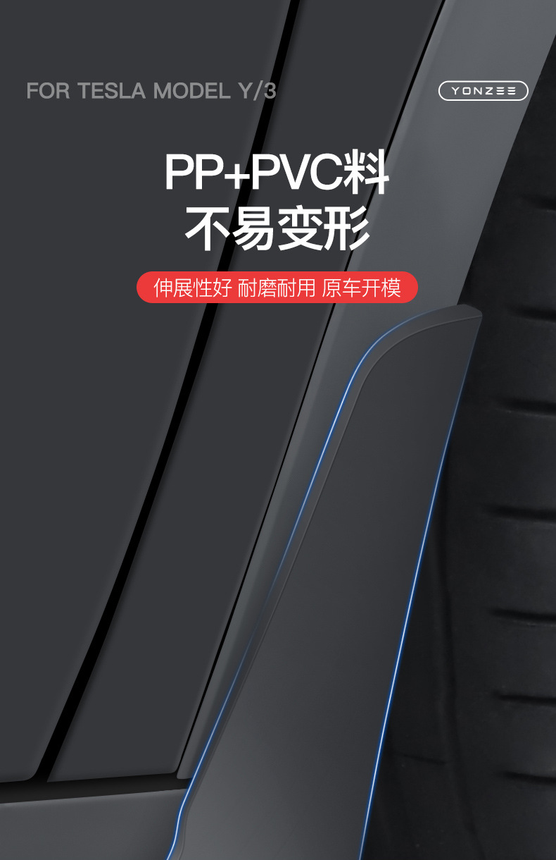 Suitable for the New Version of Tesla Model Y/3/Yl, No-Drill Mudguards, Front and Rear Wheel Splash Guards, Sand-Blocking Accessories