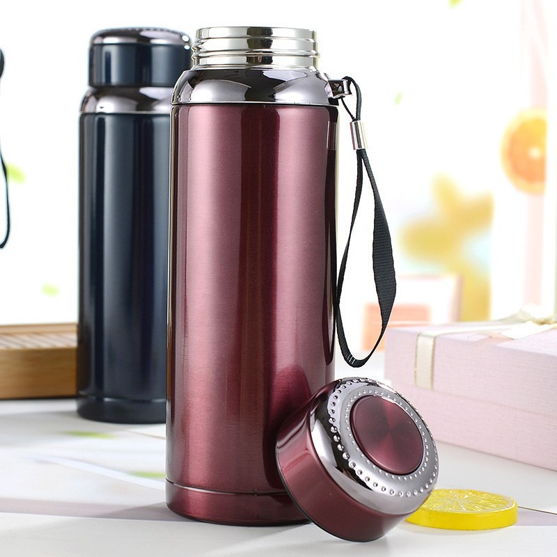 Taza térmica de acero inoxidable 304 de gran capacidad con asa correa portátil para deportes y camping