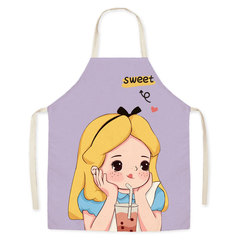 Imitation linen work apron cartoon cute princess pattern print adult parent-child sleeveless apron housework apron