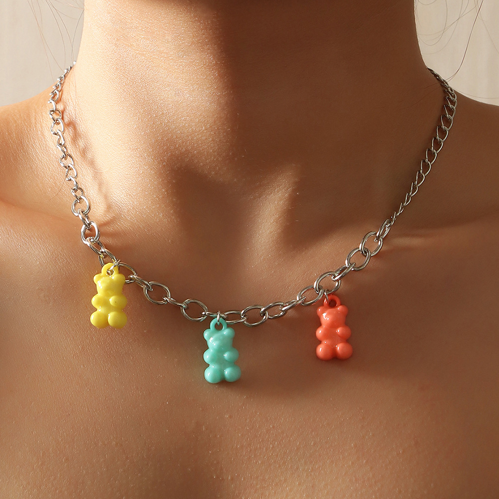 Rétro Frappé Couleur Transparent Ours Pendentif Collier En Gros Nihaojewelry display picture 10