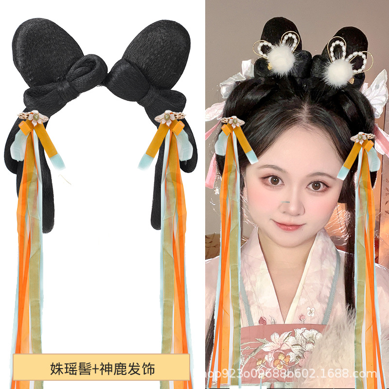 비취 토끼 꽃 요정 + 사슴 헤어 액세서리